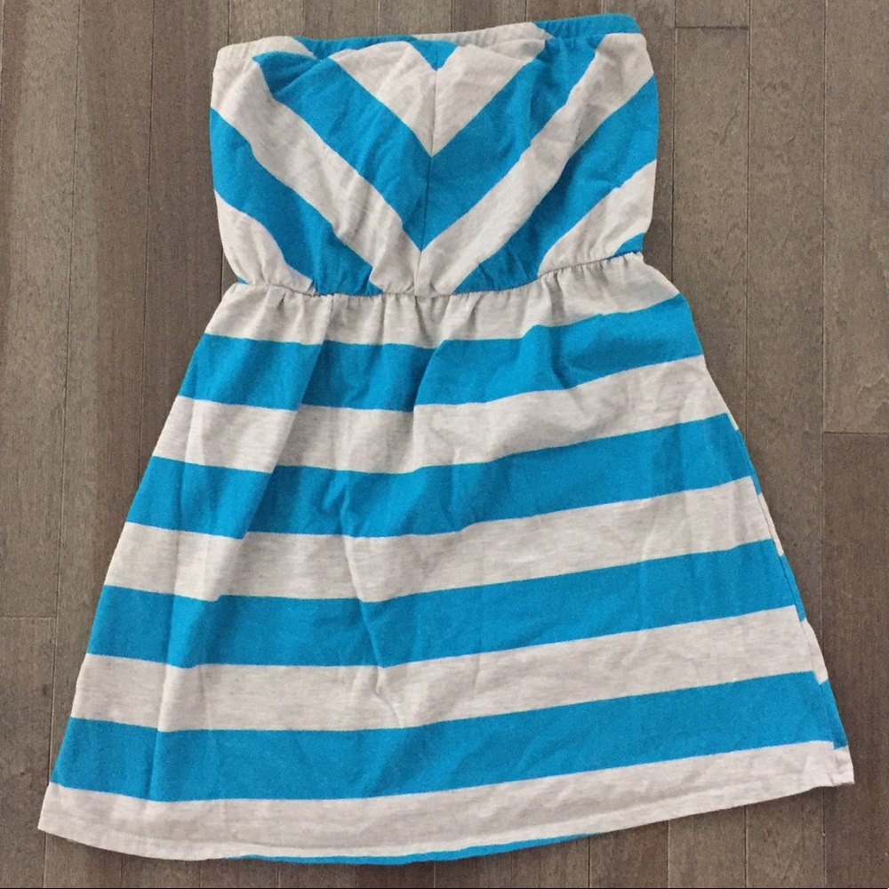 Blue and gray coverup strapless dress